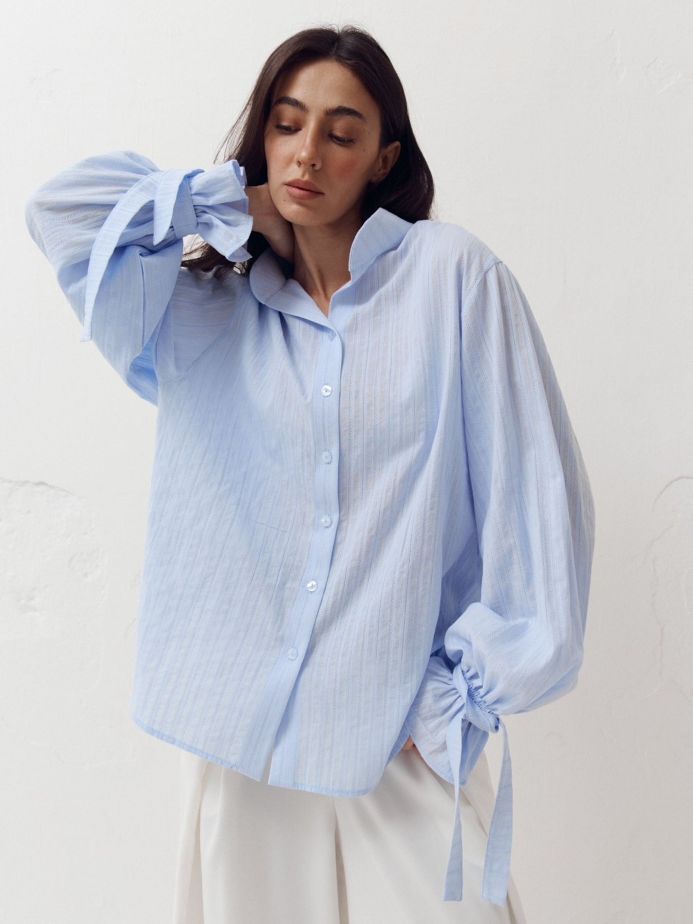 Голубая рубашка из 100% хлопка Aura модель 409 Фото