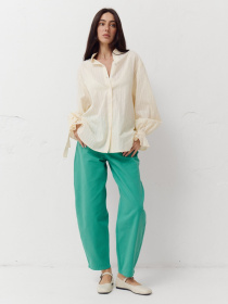 Оверсайз сорочка зі 100% бавовни Aura у кремовому кольорі. модель 409 Фото