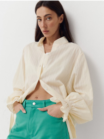 Оверсайз сорочка зі 100% бавовни Aura у кремовому кольорі. модель 409 Фото
