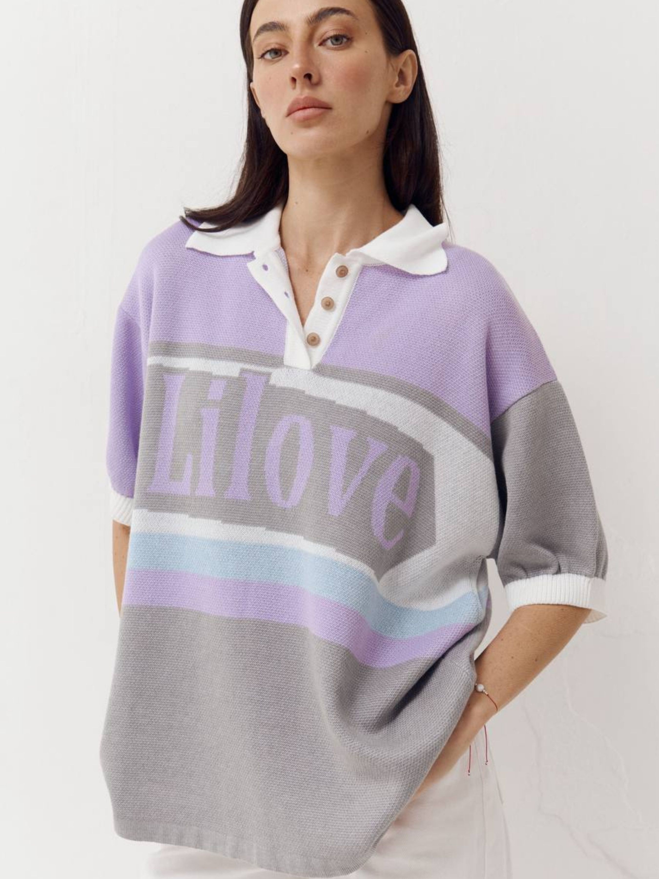 Женская футболка поло из трикотажа Jacquard mood модель 418 Женская футболка поло из трикотажа Jacquard mood модель 418 Фото