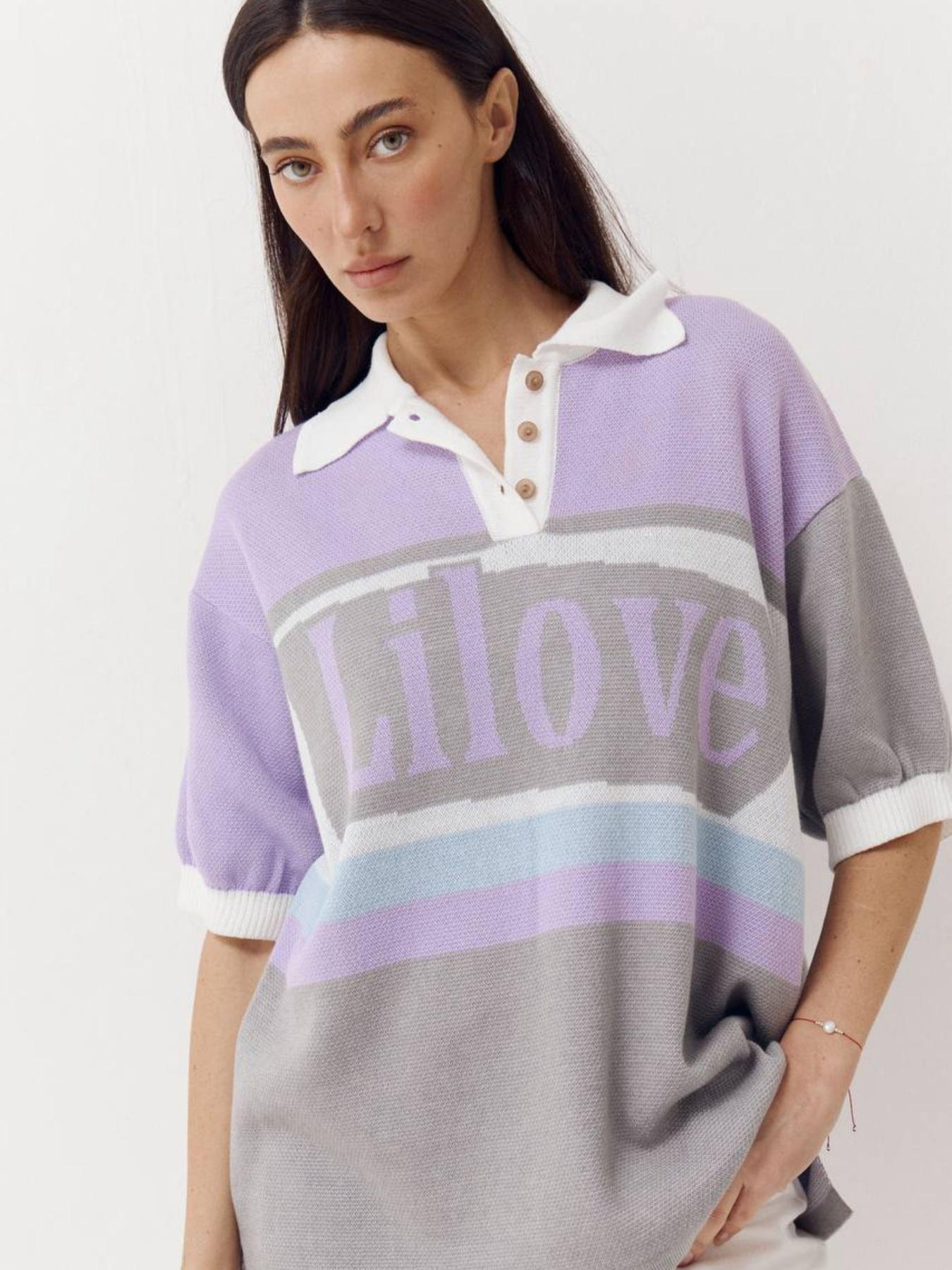 Женская футболка поло из трикотажа Jacquard mood модель 418 Женская футболка поло из трикотажа Jacquard mood модель 418 Фото