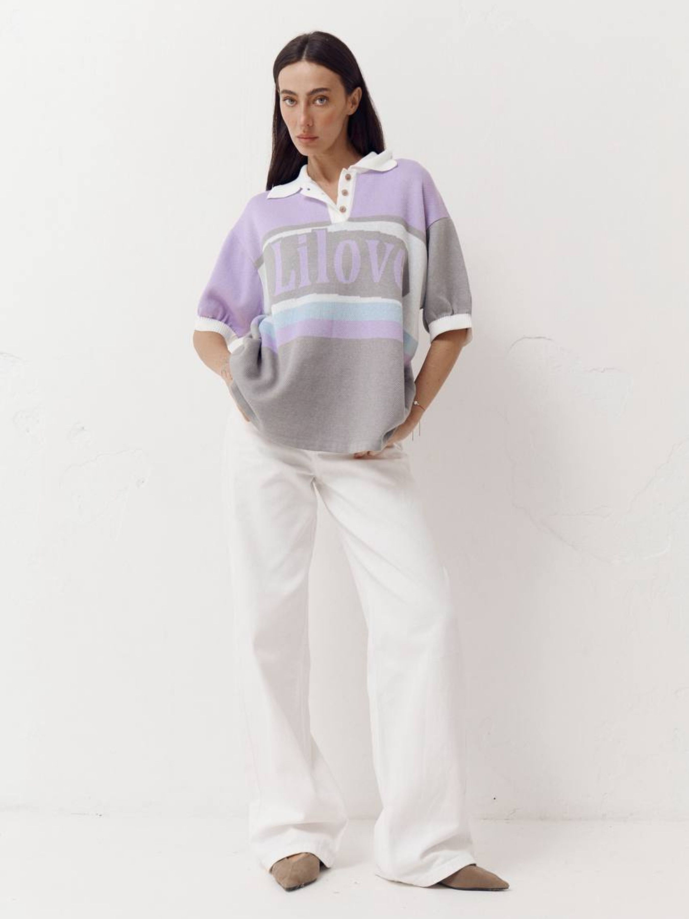 Женская футболка поло из трикотажа Jacquard mood модель 418 Женская футболка поло из трикотажа Jacquard mood модель 418 Фото