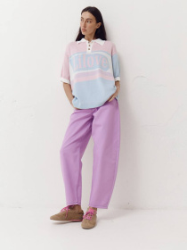 Розовая женская футболка поло из трикотажа Jacquard mood модель 418 Розовая женская футболка поло из трикотажа Jacquard mood модель 418 Фото