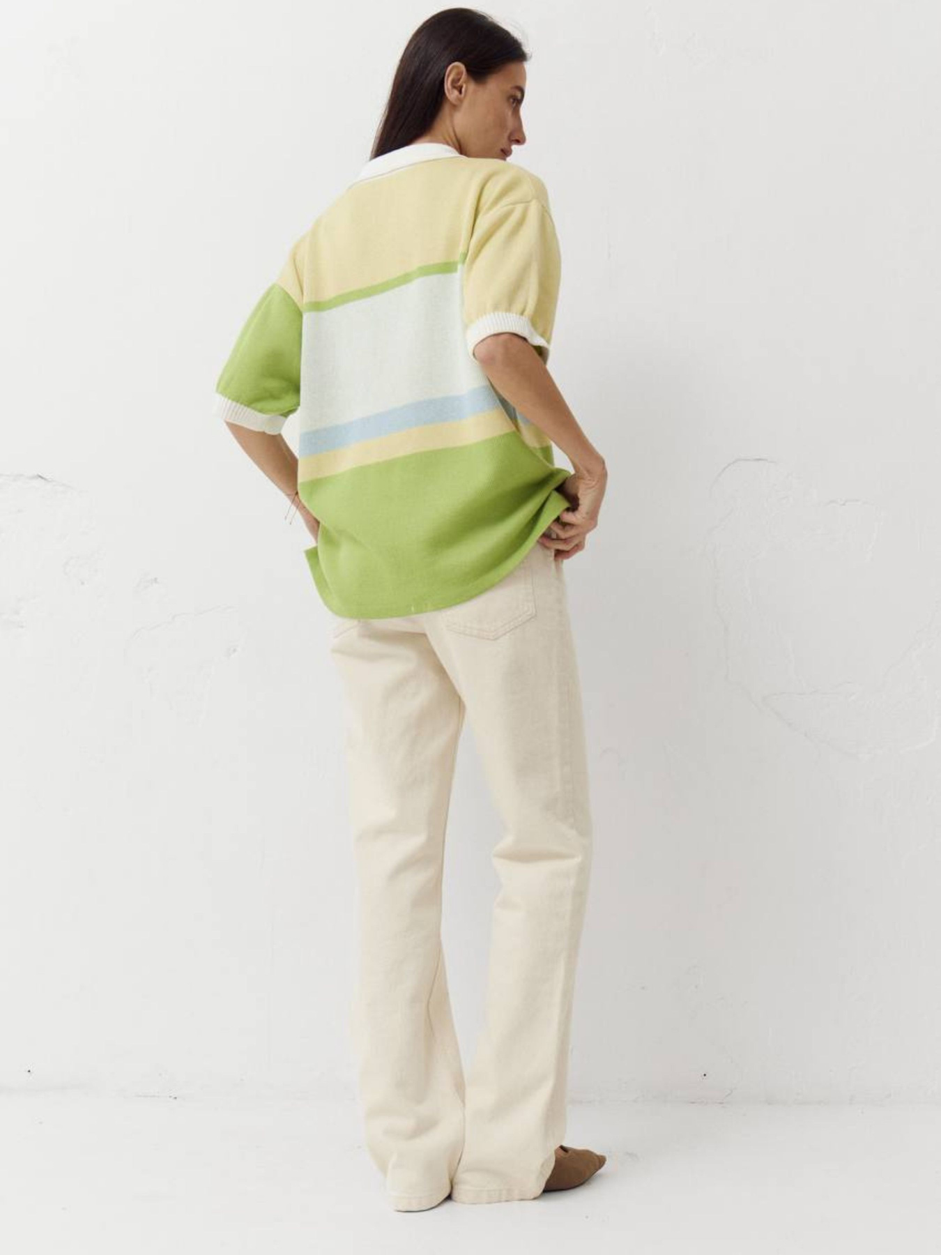 Желтая женская футболка поло из трикотажа Jacquard mood модель 418 Желтая женская футболка поло из трикотажа Jacquard mood модель 418 Фото