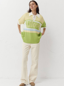 Желтая женская футболка поло из трикотажа Jacquard mood модель 418 Желтая женская футболка поло из трикотажа Jacquard mood модель 418 Фото