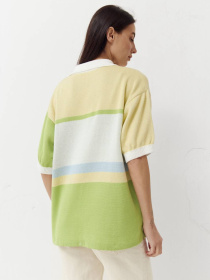 Желтая женская футболка поло из трикотажа Jacquard mood модель 418 Желтая женская футболка поло из трикотажа Jacquard mood модель 418 Фото