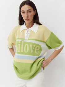 Жовта футболка поло з трикотажу Jacquard mood модель 418 Фото