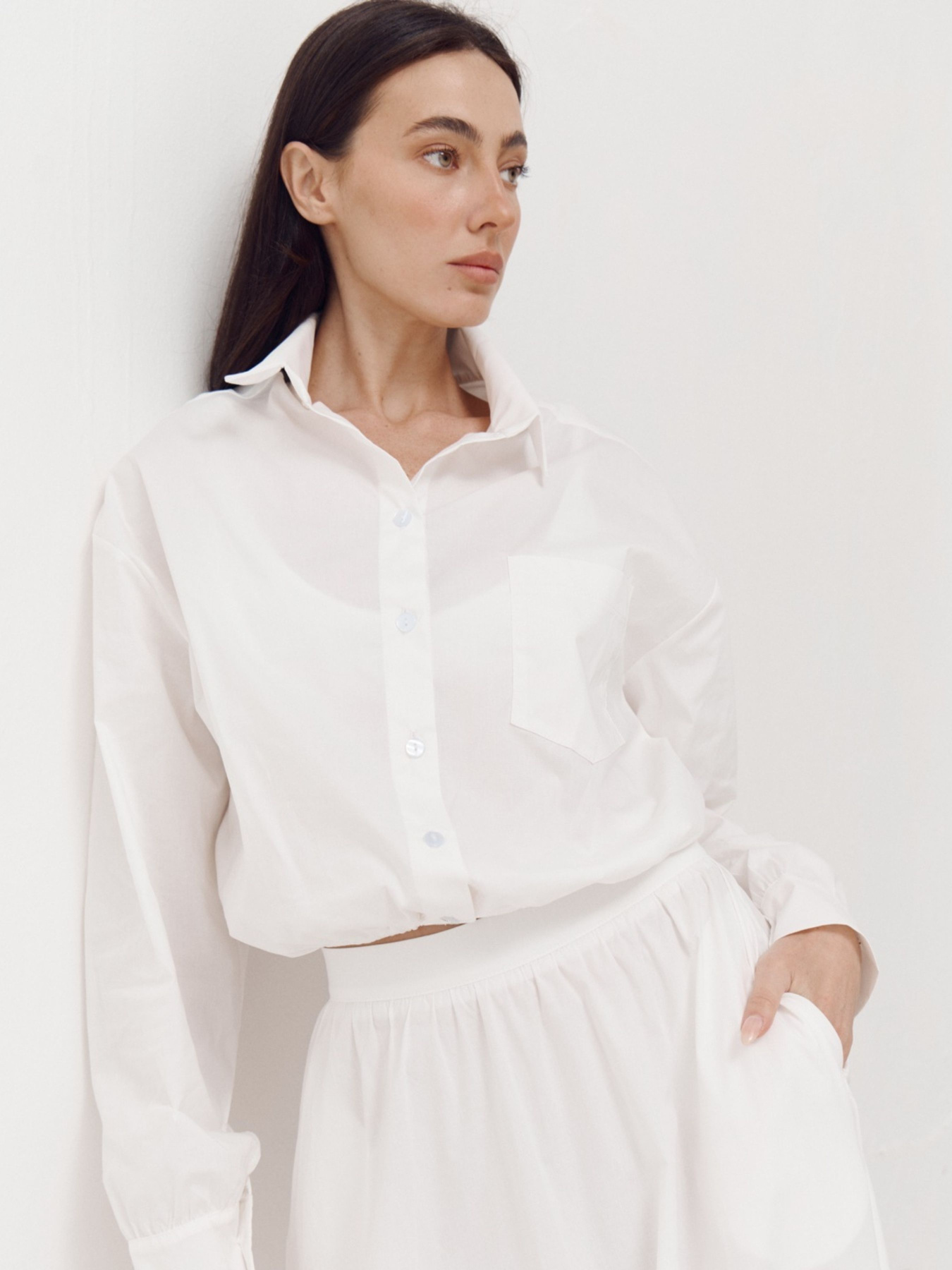 Біла сорочка з гумкою на поясі Shirt Pure модель 410 Фото