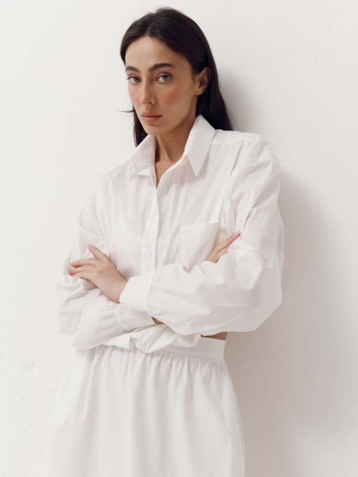 Белая рубашка с резинкой на поясе Shirt Pure модель 410 Фото