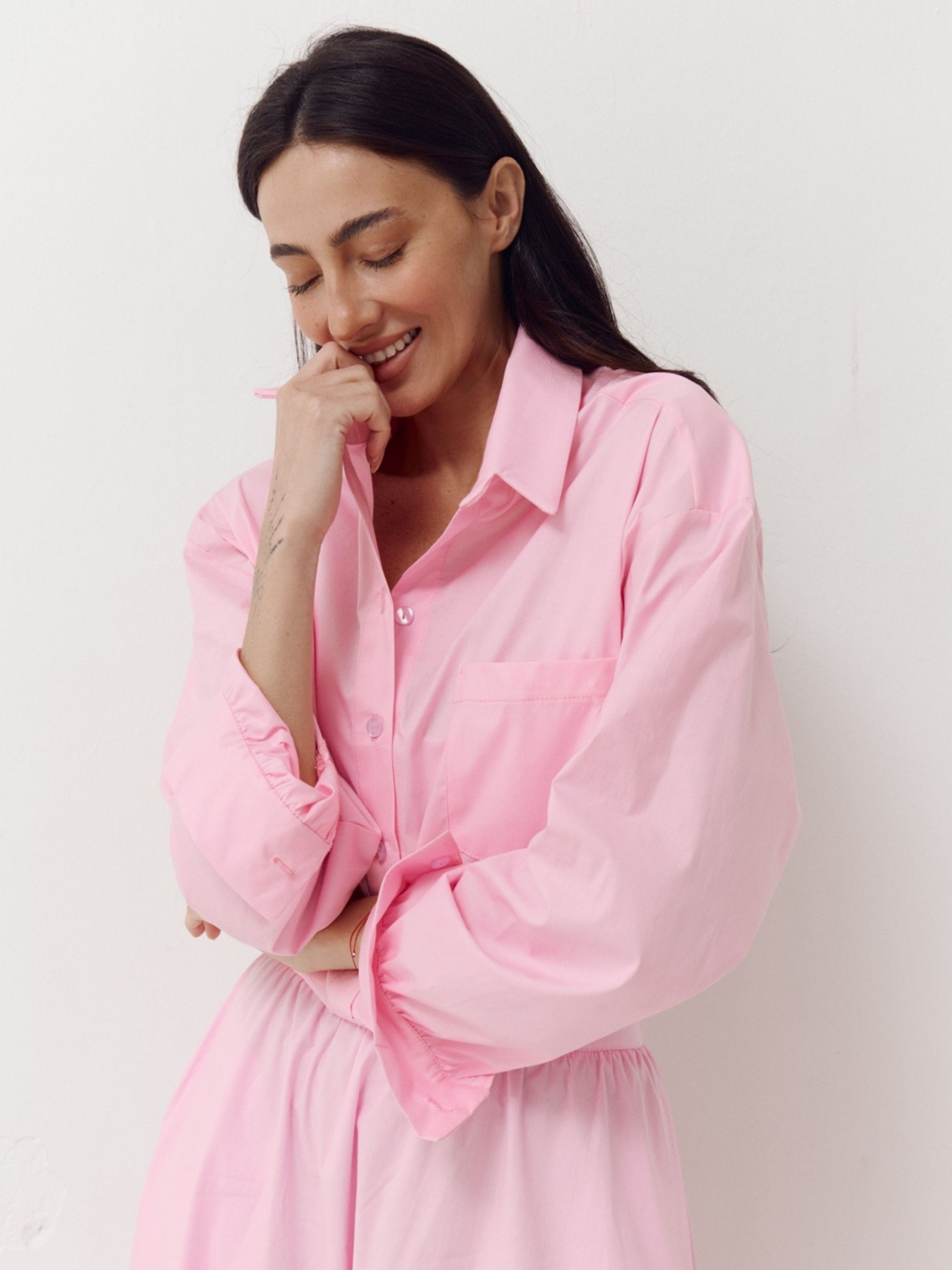 Розовая рубашка с резинкой на поясе Shirt Pure модель 410 Фото