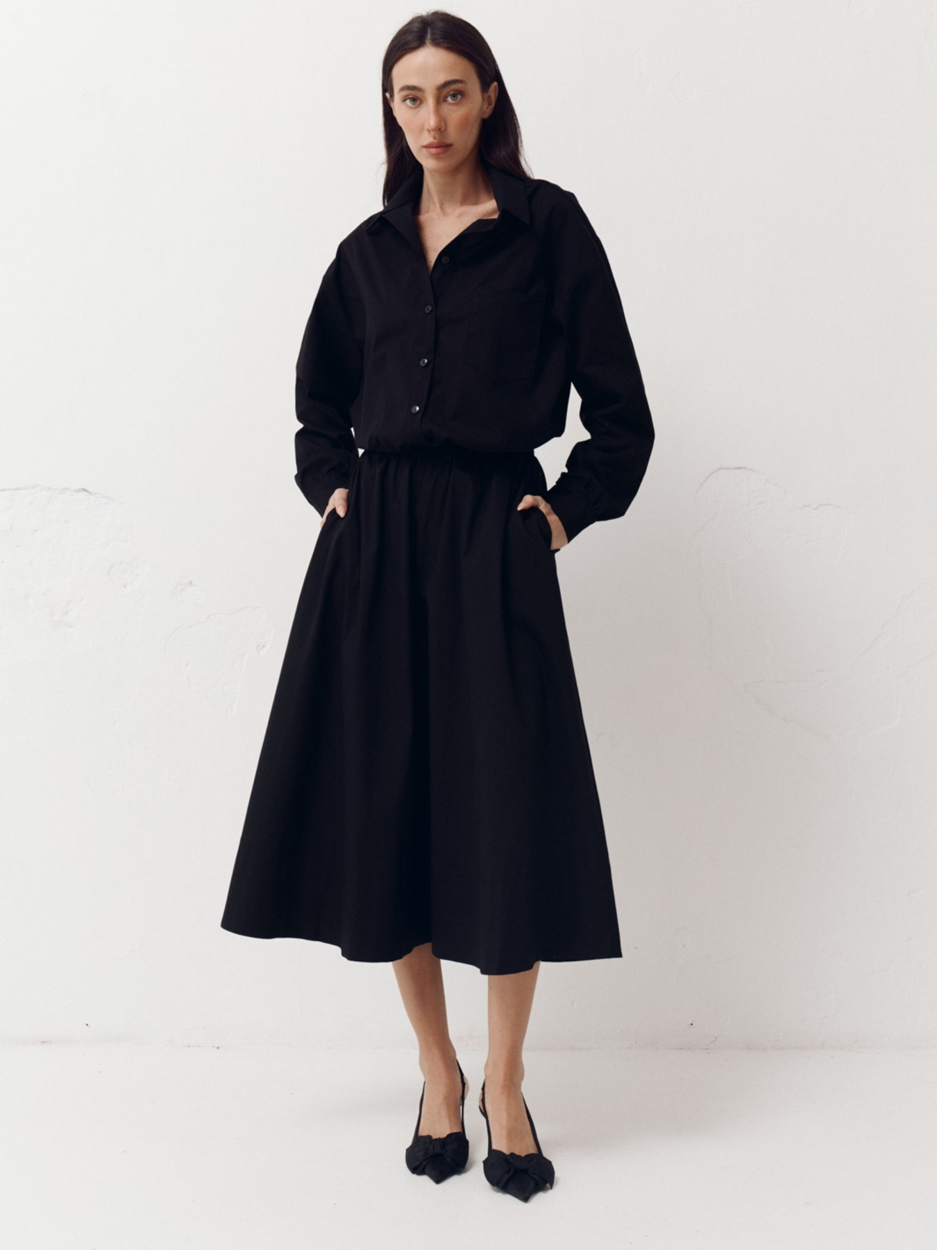 Рубашка с резинкой на поясе Shirt Pure в черном цвете. модель 410 Фото