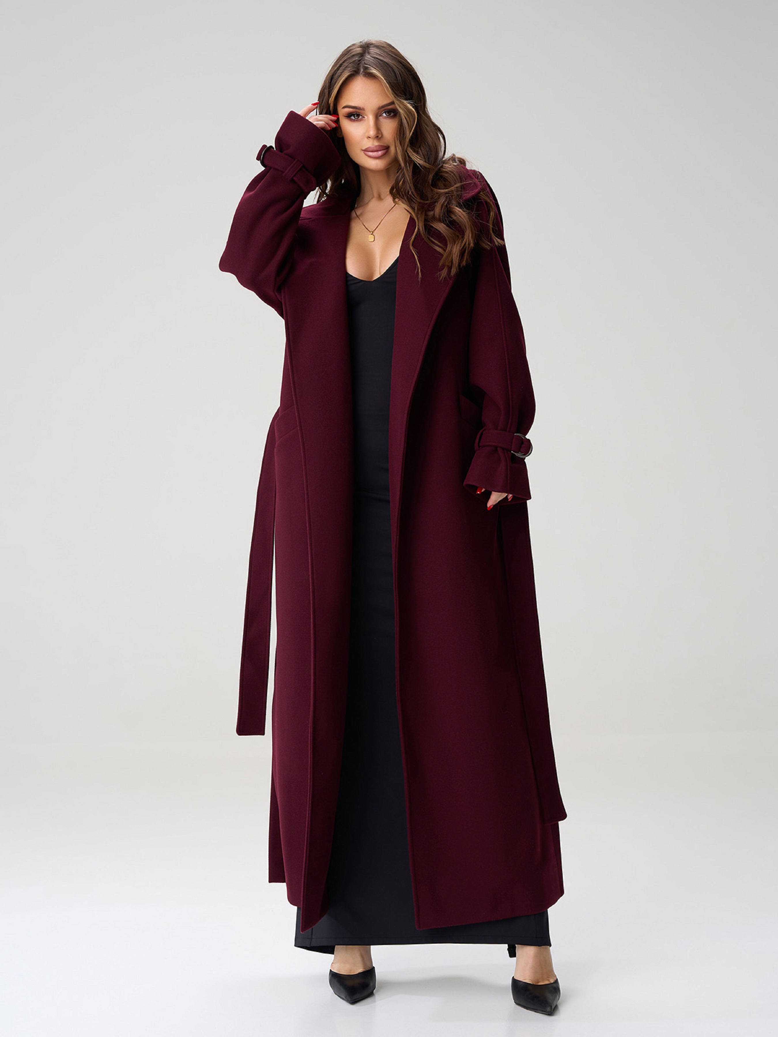 Жіноче Пальто ISSA Plus  (15048_dark_burgundy) колір бордовий, матеріал кашемір ISSA Plus - купити в Україні
