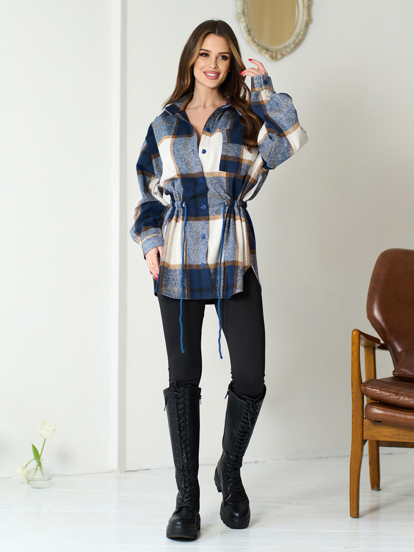 Сорочка в клітинку ISSA Plus модель 15573_синий Фото