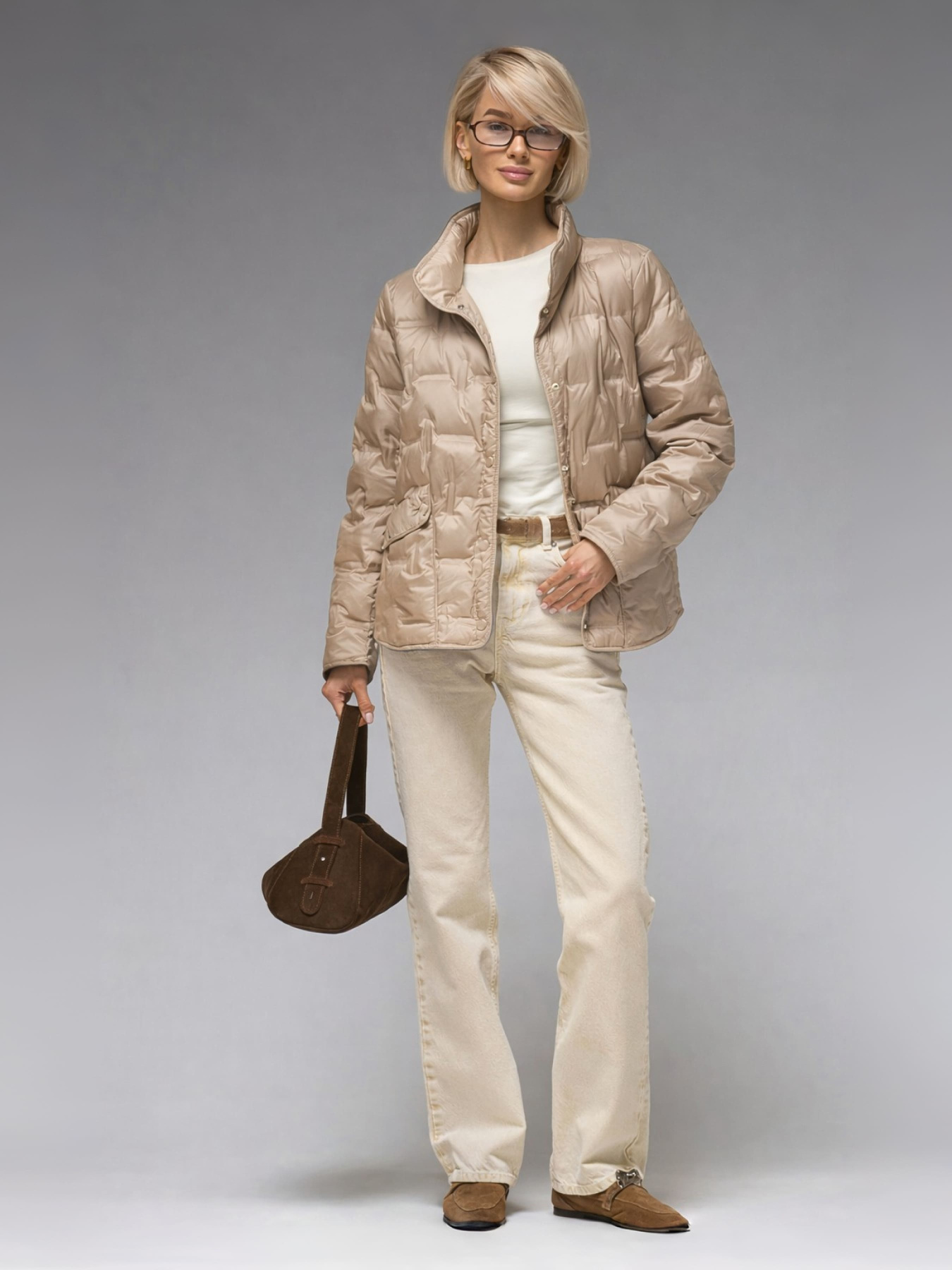 Женская демисезонная куртка ультралегкая весна-осень Viva Wear модель 88102 модель 88102-beige-milk Фото