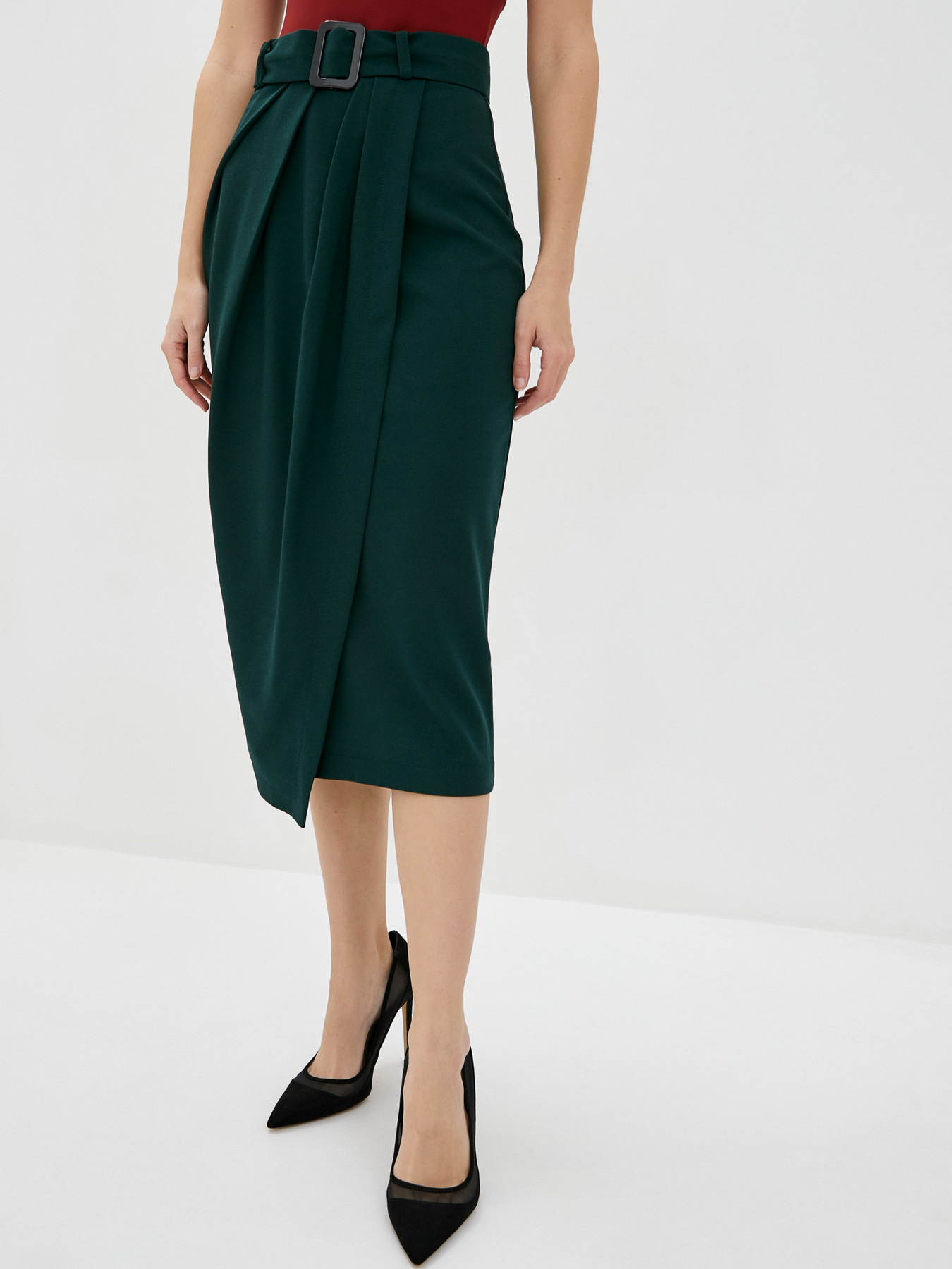Спідниця міді ISSA Plus модель 12089_green Спідниця міді ISSA Plus модель 12089_green Фото