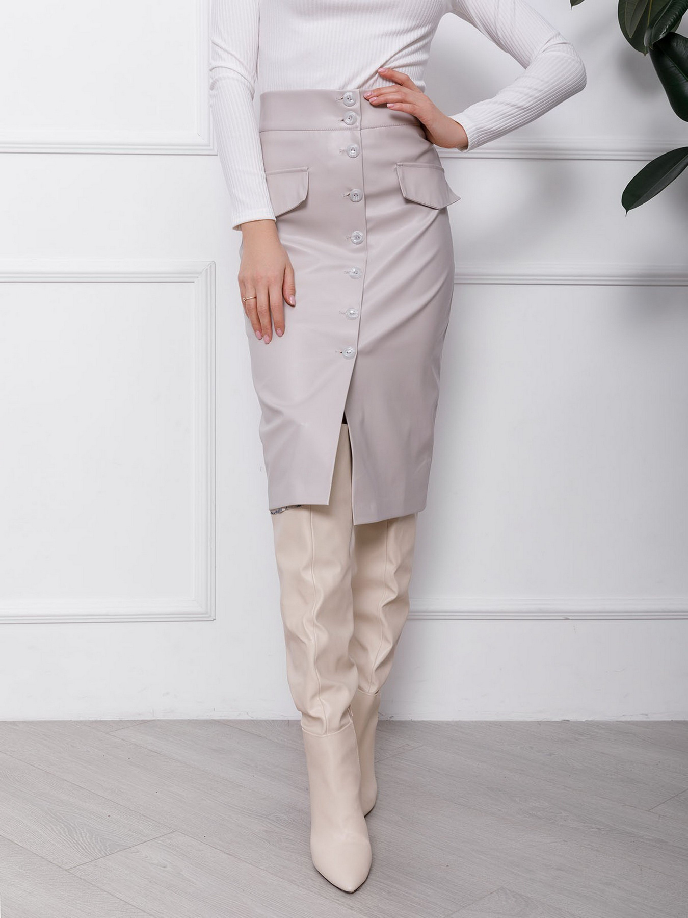 Юбка миди ISSA Plus модель SA-106_grey Юбка миди ISSA Plus модель SA-106_grey Фото