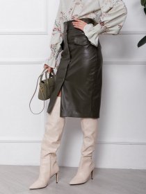 Юбка миди ISSA Plus модель SA-106_khaki Фото