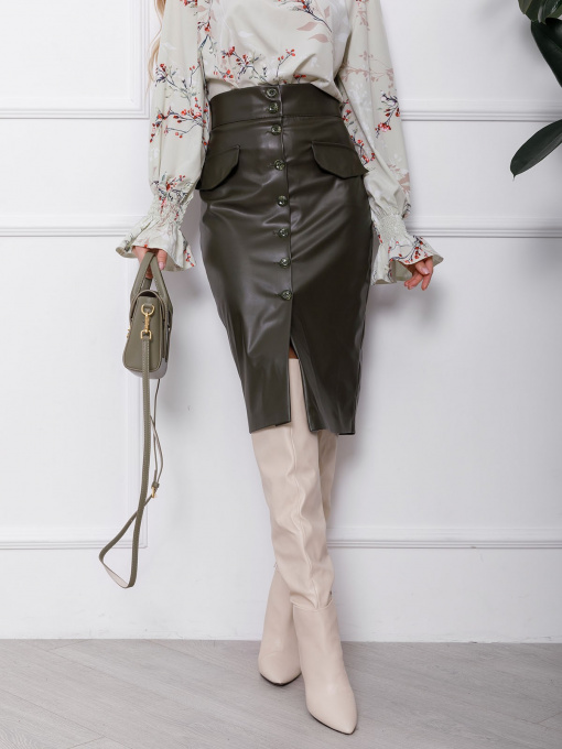 Юбка миди ISSA Plus модель SA-106_khaki Фото