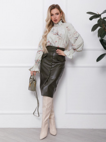 Юбка миди ISSA Plus модель SA-106_khaki Юбка миди ISSA Plus модель SA-106_khaki Фото