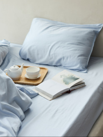 Простынь "Облака над морем" из вареного сатина голубая MBM HOME модель BL-FS-59/60 SKY BLUE Фото