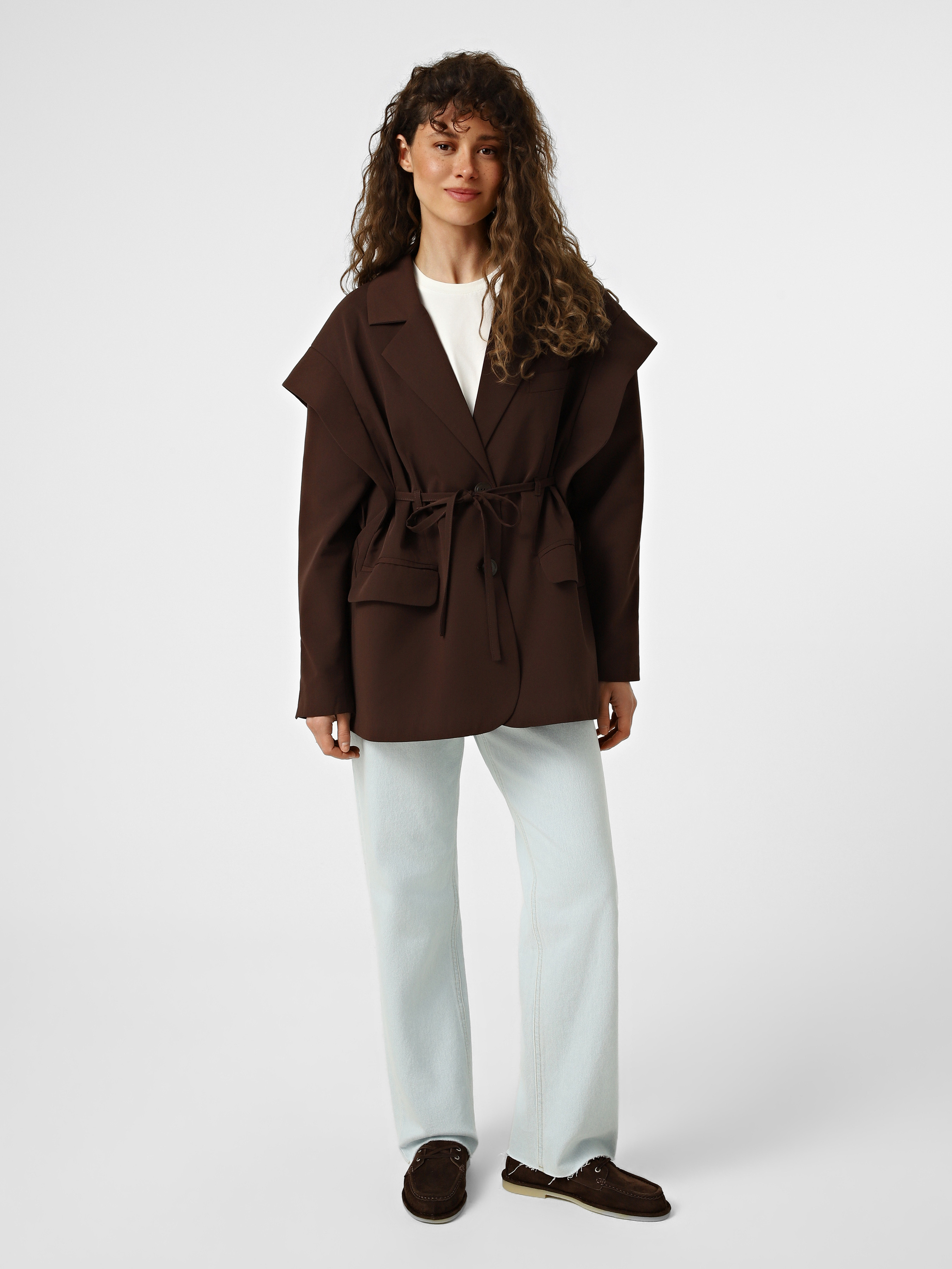 Жіночий Блейзер Emmelie Delage x INTERTOP  (mp924372) колір темно-коричневий, матеріал віскоза/акрил Emmelie Delage x INTERTOP - купити в Україні