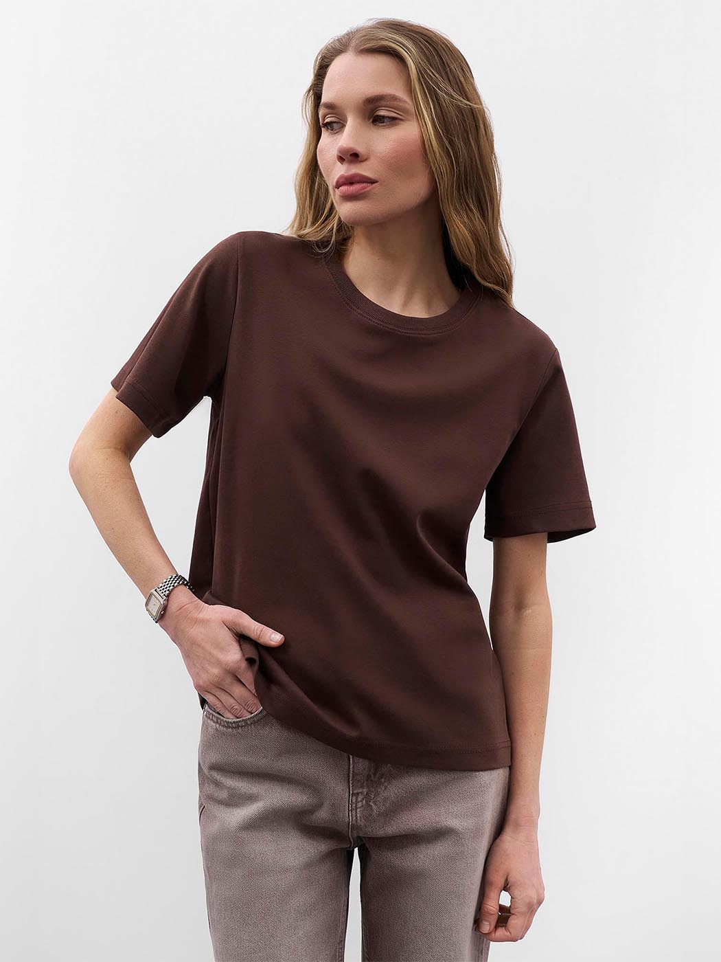Бавовняна Жіноча Футболка FASHIONISTA  (FS11202027_chocolate) колір коричневий