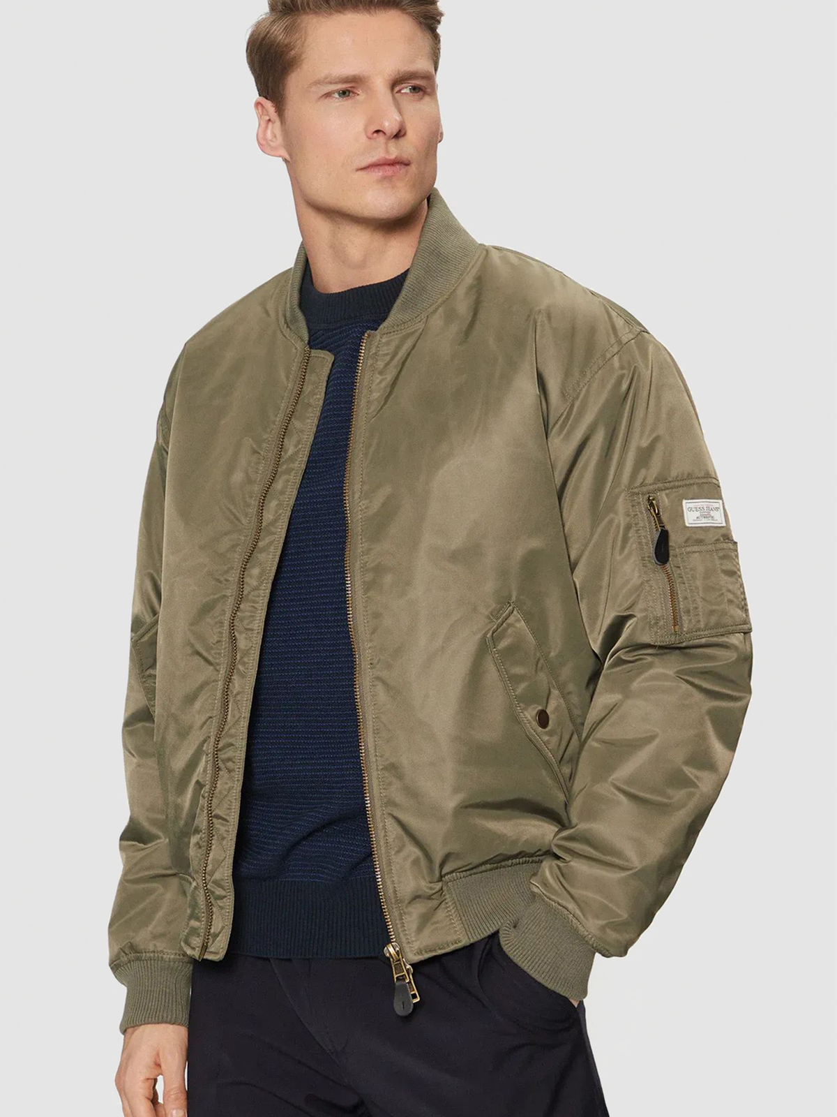 Чоловічий Бомбер Guess Jeans  (M5RL81.WHAA2-G8EV) колір оливковий, матеріал поліамід