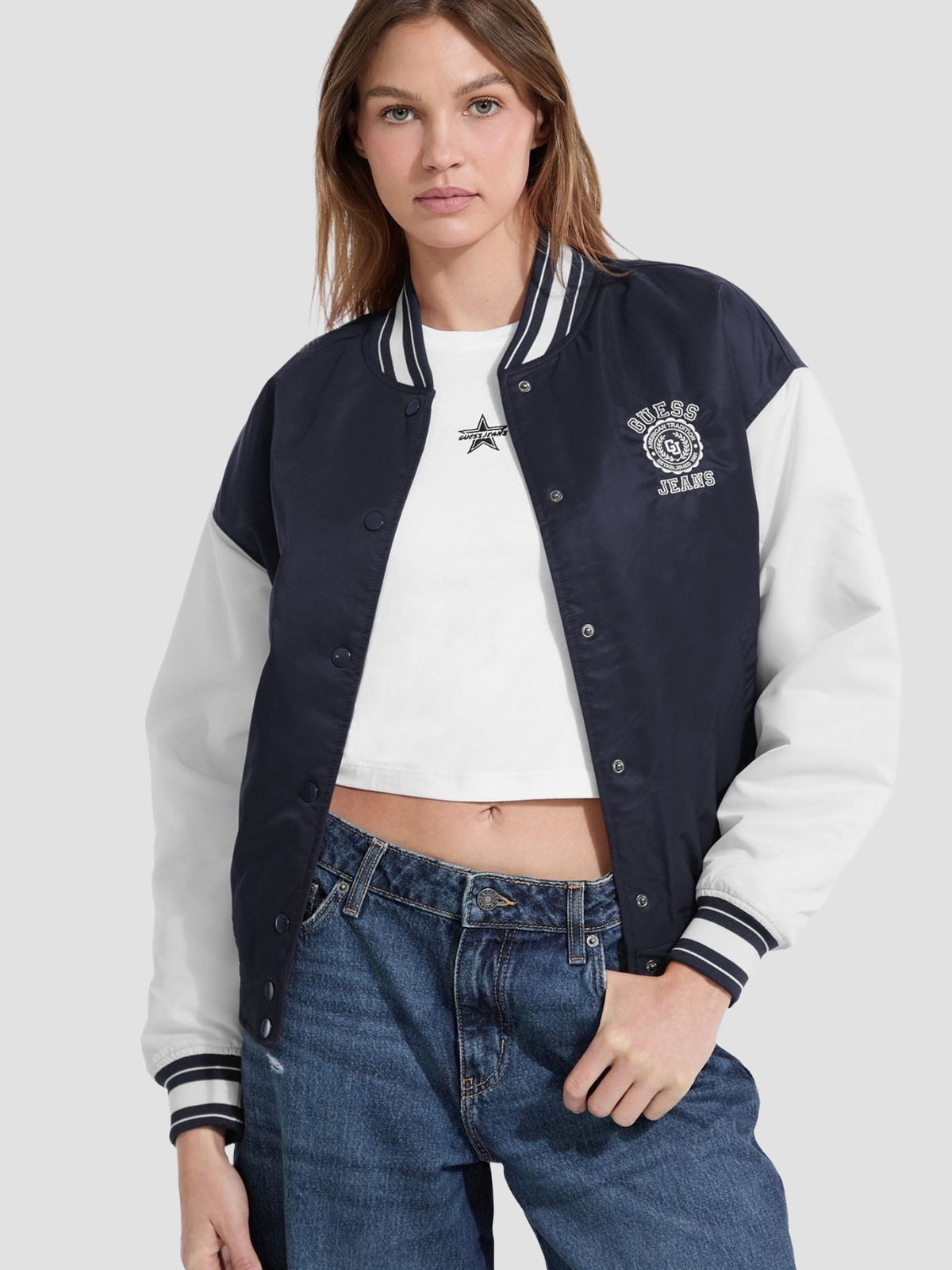 Жіночий Бомбер Guess Jeans  (W5YL15.WHAA2-A71W) колір темно-синій, матеріал поліамід