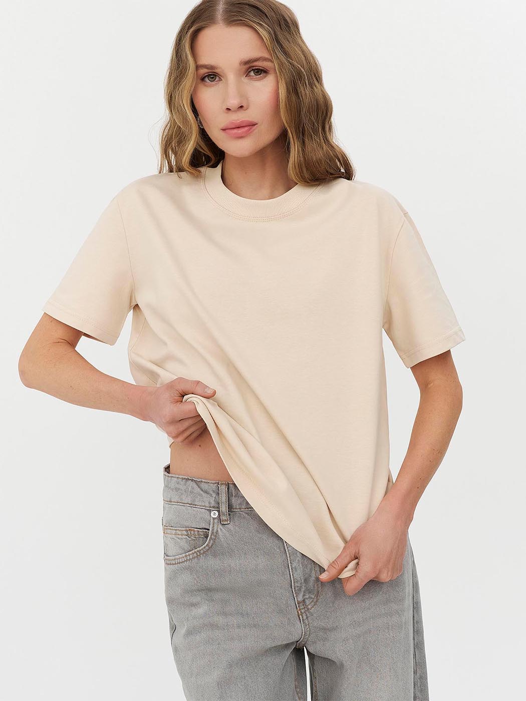 Бавовняна Жіноча Футболка FASHIONISTA  (FS11202026_lightbeige) колір бежевий
