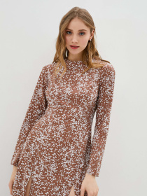 Платье миди ISSA Plus модель SA-376_brown Платье миди ISSA Plus модель SA-376_brown Фото