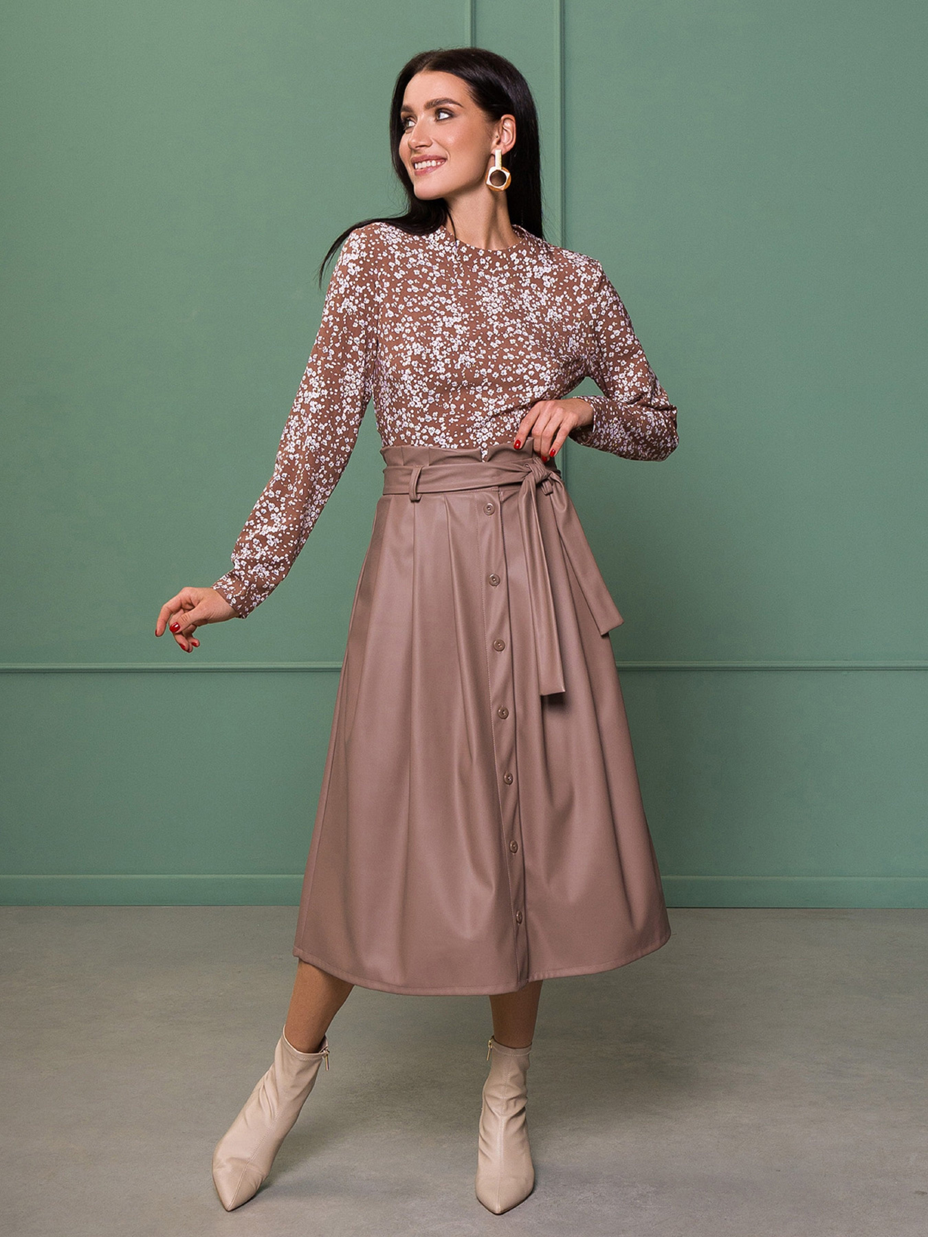 Юбка миди ISSA Plus модель 13140_бежевый Фото