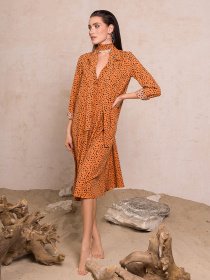 Сукня міді ISSA Plus модель 13131_горчичный Фото