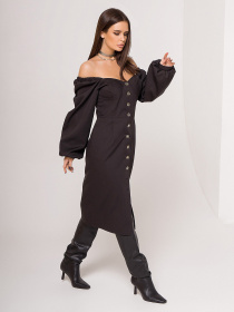 Платье миди ISSA Plus модель SA-377_черный Платье миди ISSA Plus модель SA-377_черный Фото