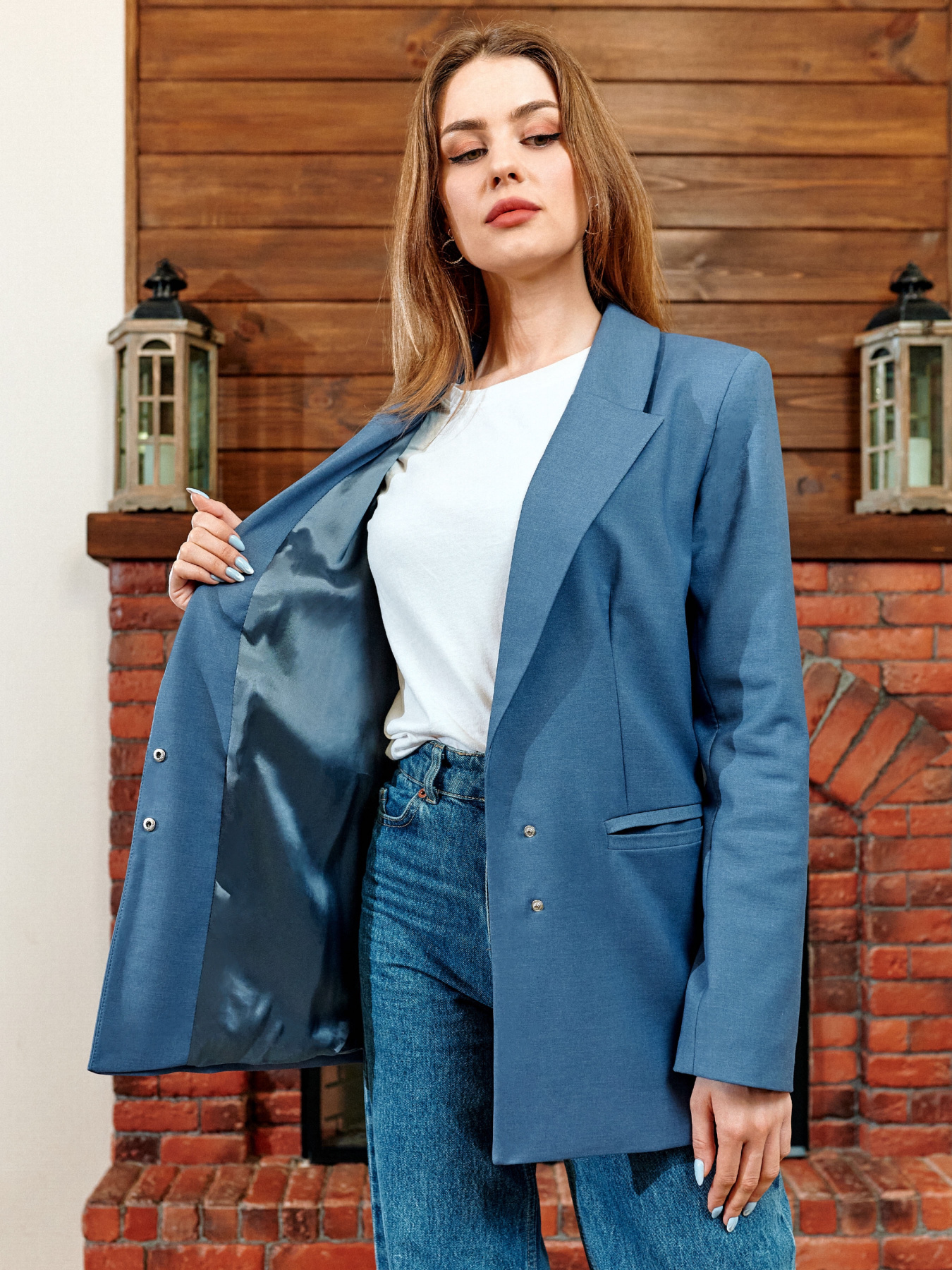 Жакет Жакет женский классический однотонный синий на двух кнопках модель Ja30021 Фото