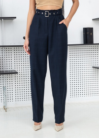 Брюки повседневные Брюки женские классические в клетку с поясом и высокой талией модель P2006 Фото