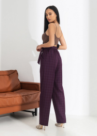 Брюки Брюки женские классические в клетку с поясом и высокой талией модель P2007 Фото