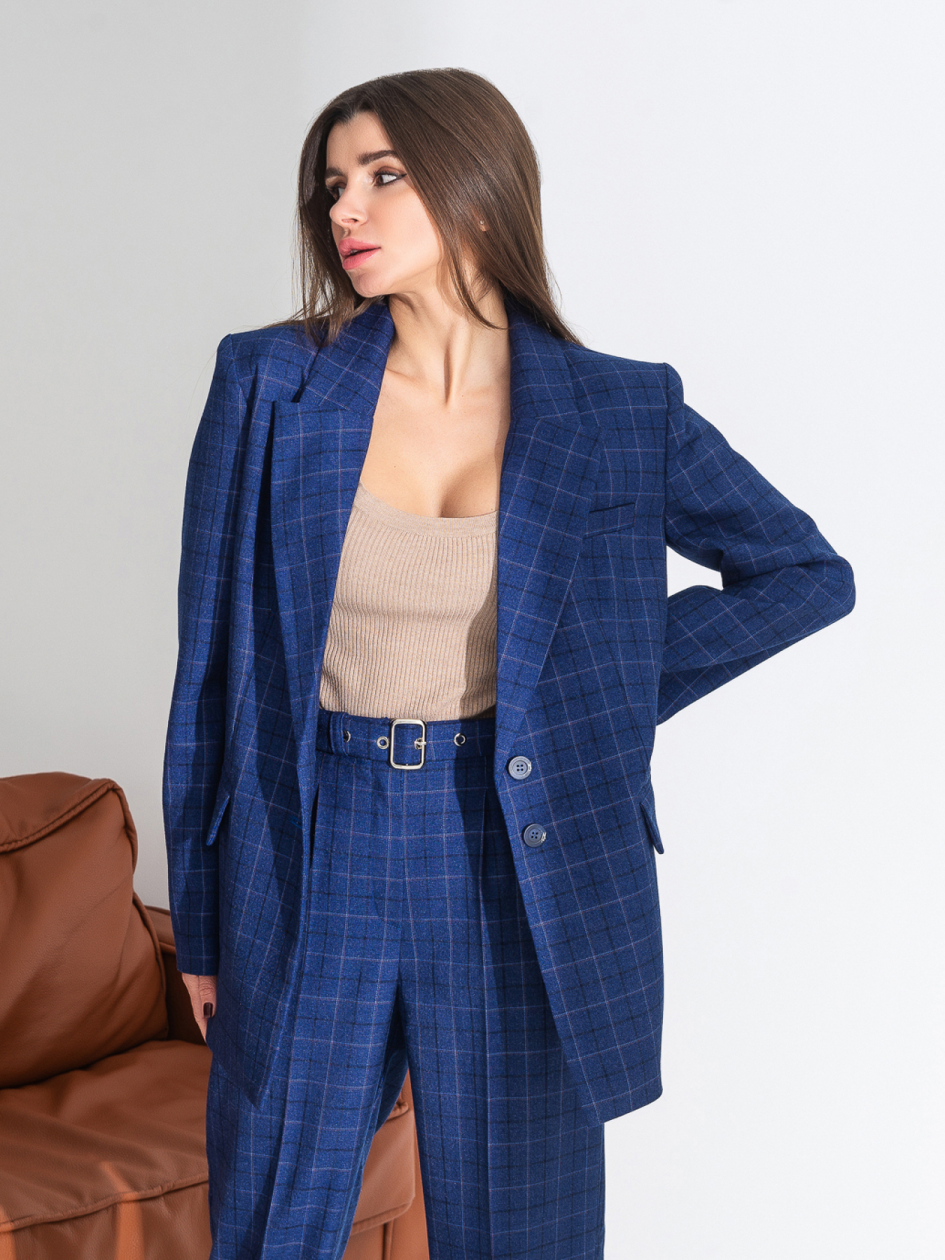 Жакет Жакет женский классический в клетку на пуговицах. модель G2oo7 Фото
