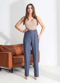 Брюки Брюки женские классические в клетку с поясом и высокой талией модель P2005 Фото
