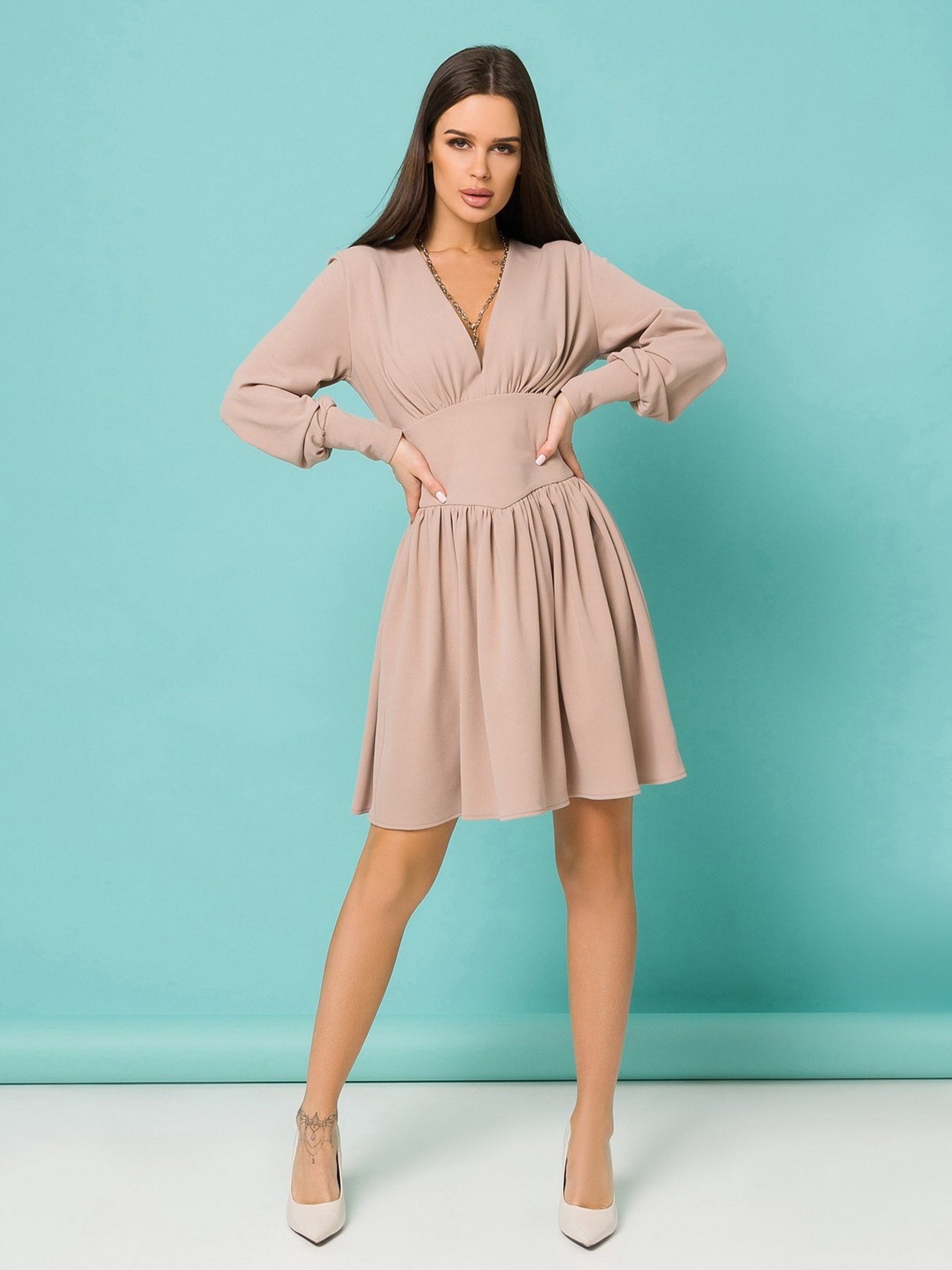 Платье мини ISSA Plus модель 13187_beige Фото