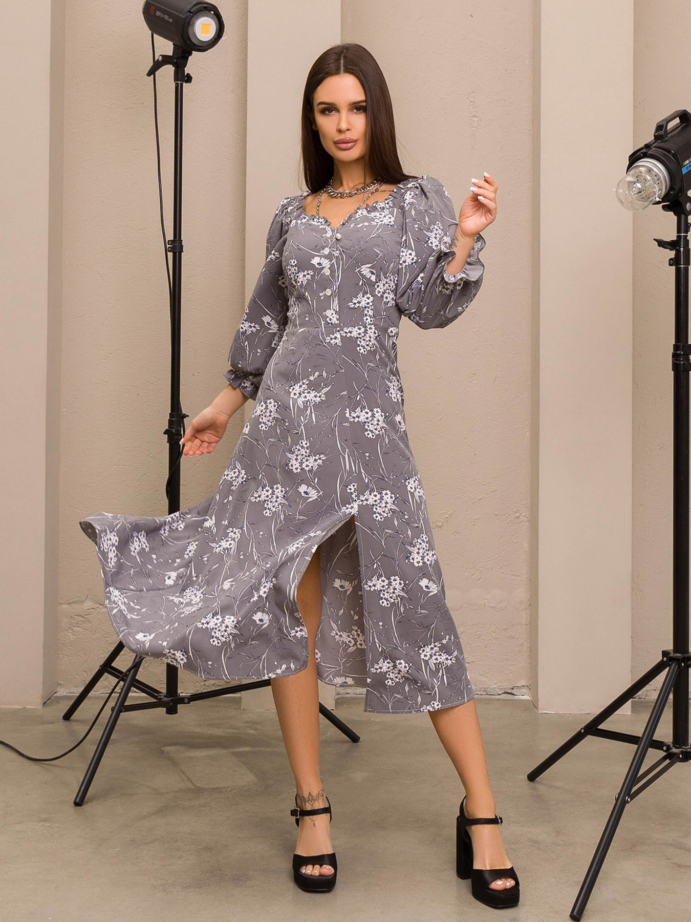 Платье миди ISSA Plus модель SA-371_grey Фото