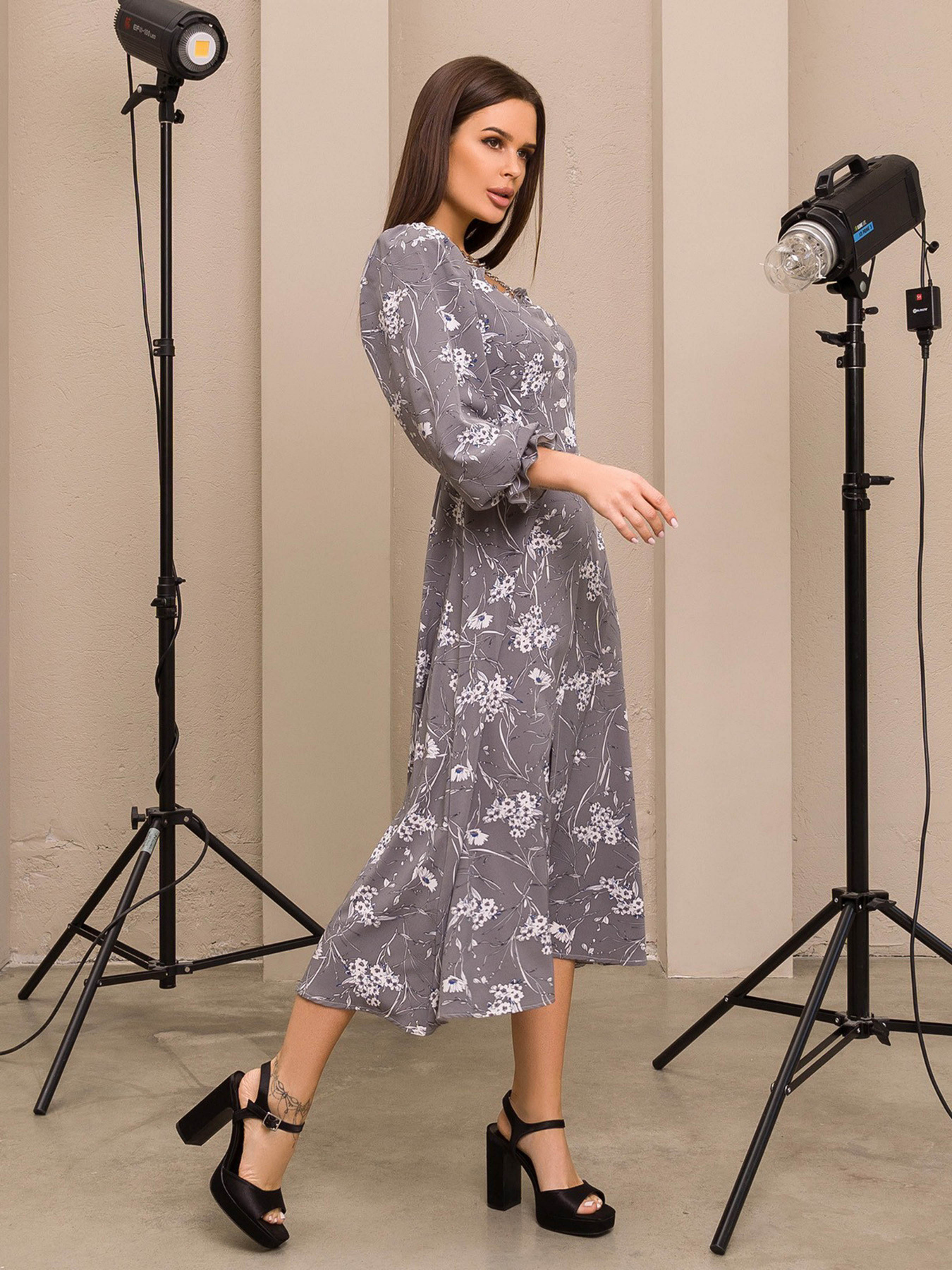 Платье миди ISSA Plus модель SA-371_grey Фото